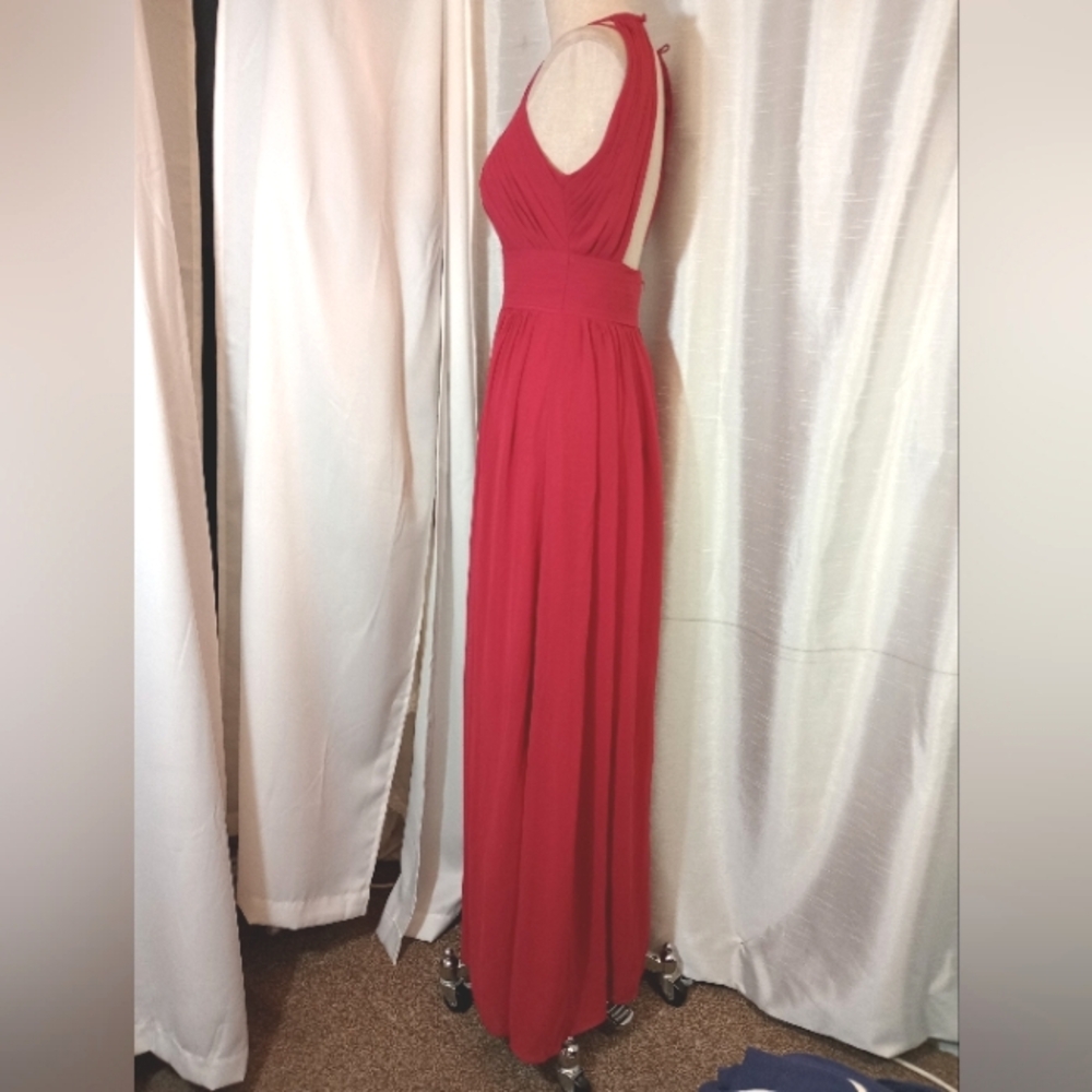 Bill Levkoff Formal Dress, Sleeveless Pleated bodice, Cut Out Back, Red, Long 4 - Picture 7 of 9
